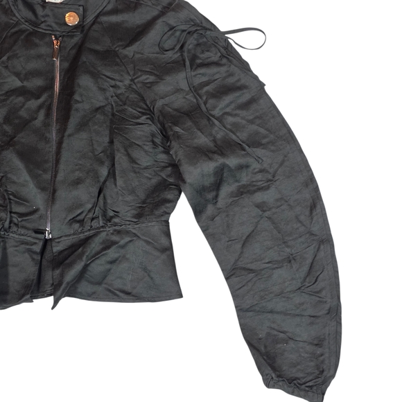 LEWIT Zip Front Linen Blend Peplum Jacket | Small | Black | Contemporary Luxury - Picture 6 of 13